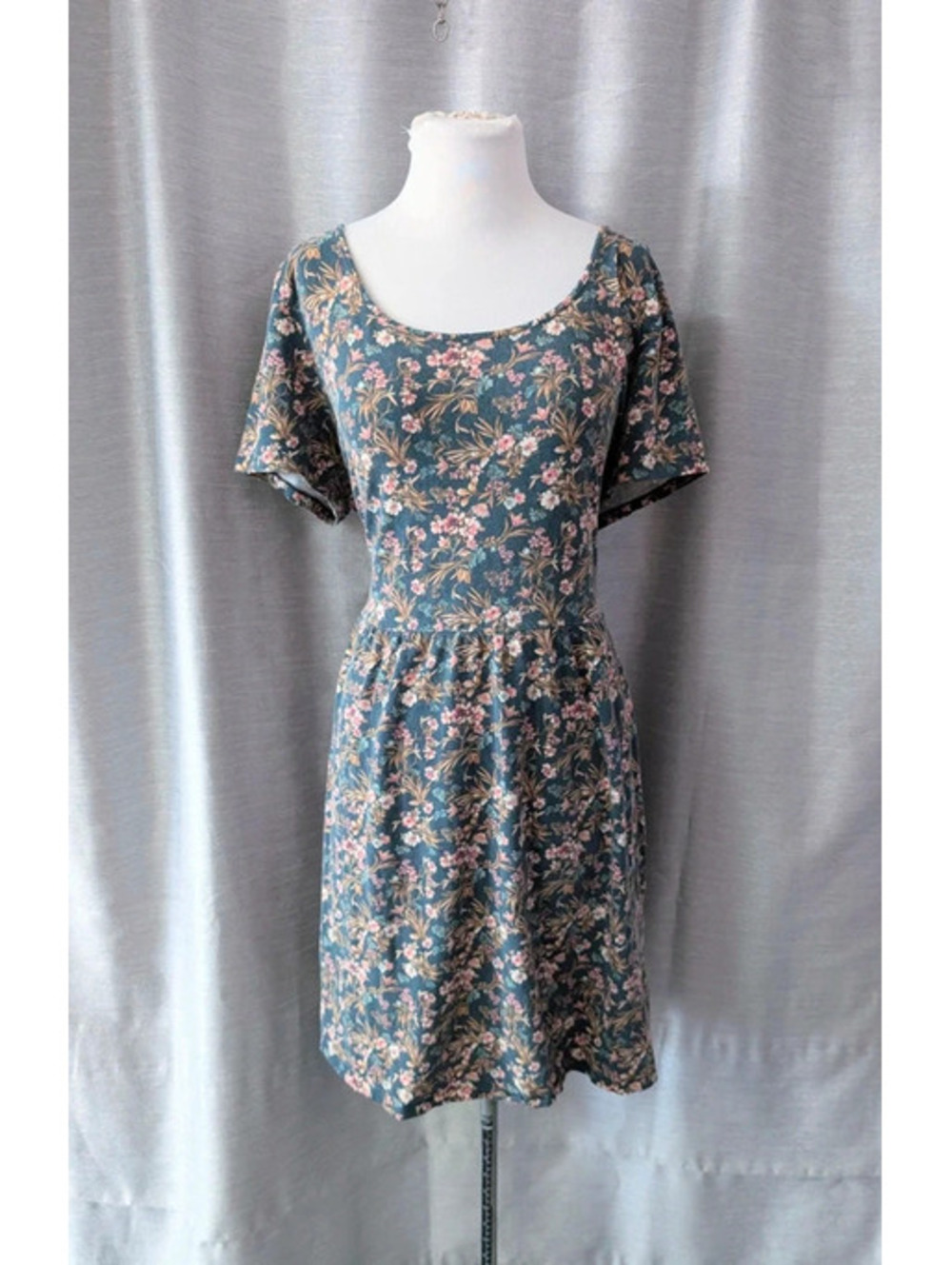 Green Pink Floral Open Back Dress 3X